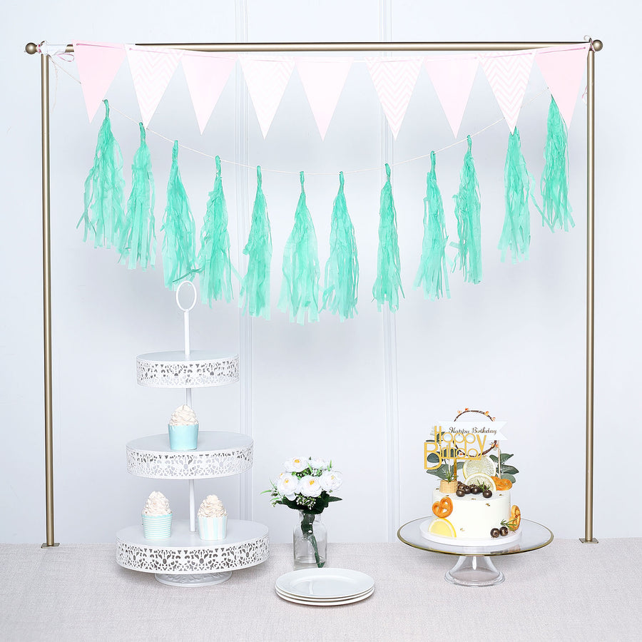 12 Pack | Pre-Tied Teal Tissue Paper Tassel Garland With String, Hanging Fringe Party Streamer Backdrop Decor