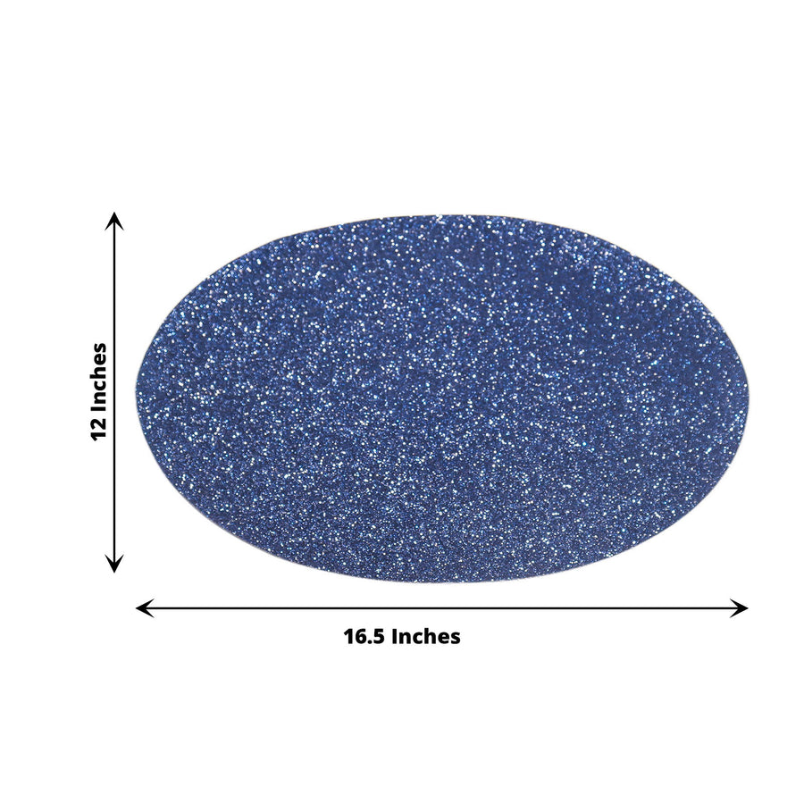 6 Pack | Navy Blue Sparkle Placemats, Non Slip Decorative Oval Glitter Table Mat