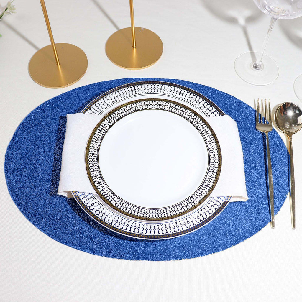 6 ROYAL BLUE 13 Round Glittered Faux Leather PLACEMATS Wedding Decorations