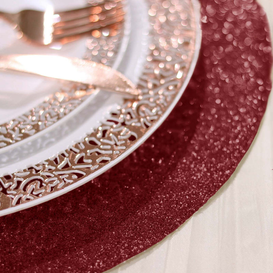 6 Pack | Burgundy Sparkle Placemats, Non Slip Decorative Round Glitter Table Mat
