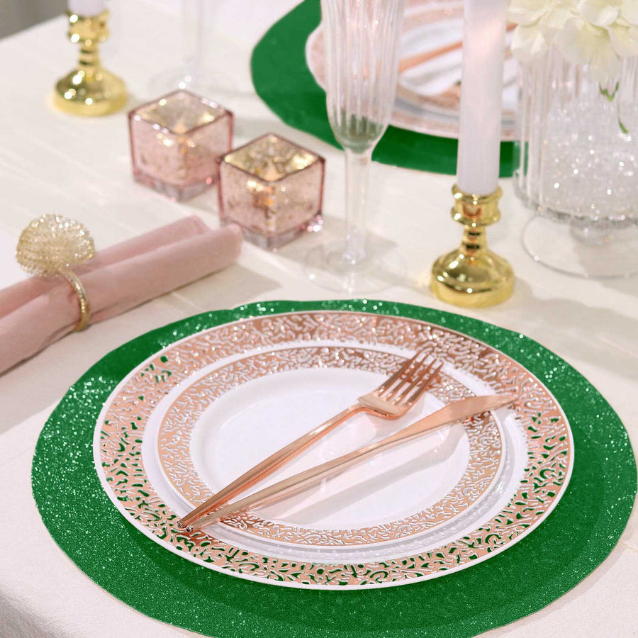 6 Pack | Green Round Sparkle Placemats, Non Slip Glitter Decorative Table Mats