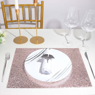 Elegant table setting with gold accents, sparkling placemat, and stylish dinnerware.