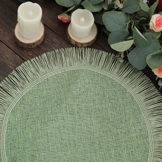 Create Memorable Table Settings with Our Sage Green Boho Chic Jute Fringe Edge Table Placemats