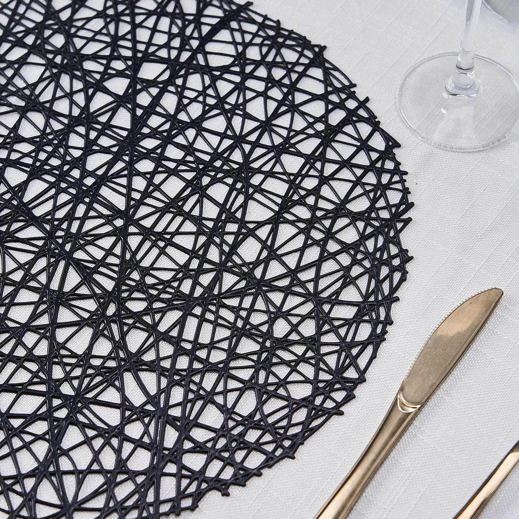 15 in Round Woven Vinyl Placemats Set of 4, Modern Non-Slip