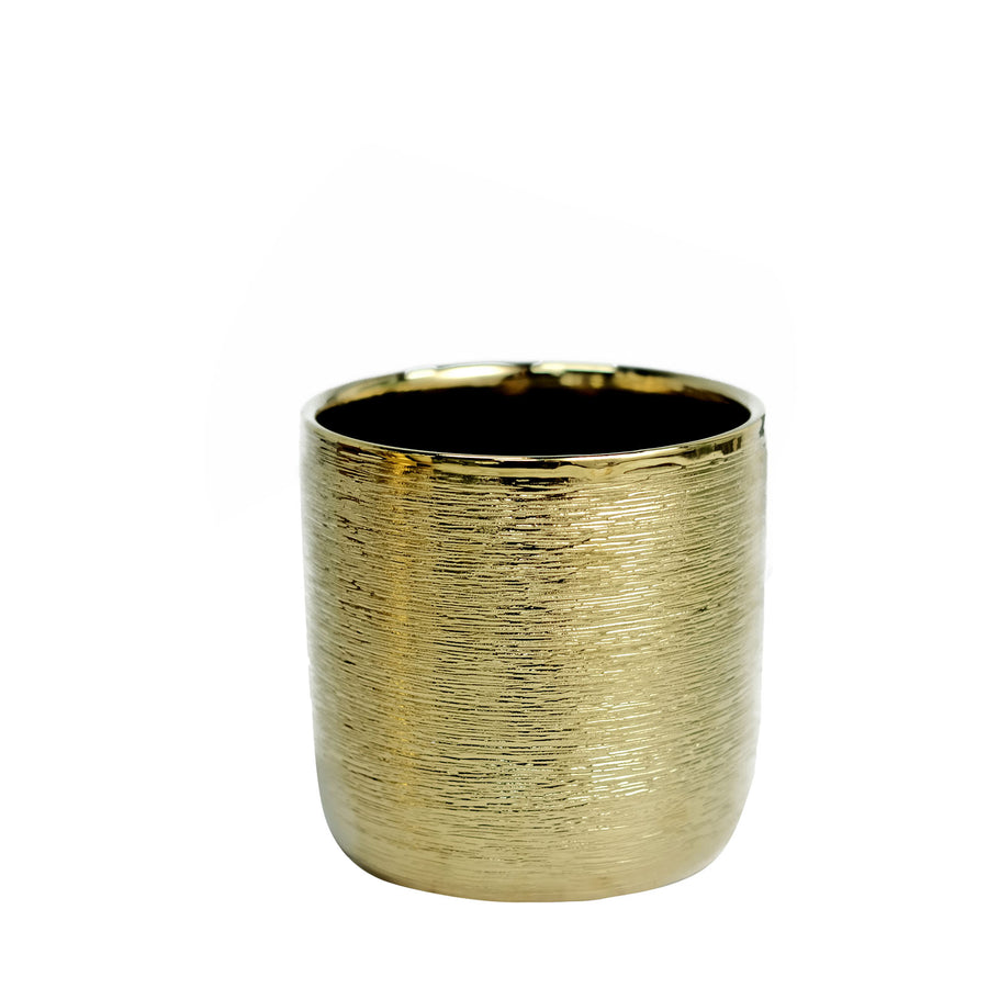 2 Pack | 5inch Gold Textured Round Ceramic Flower Plant Pots#whtbkgd