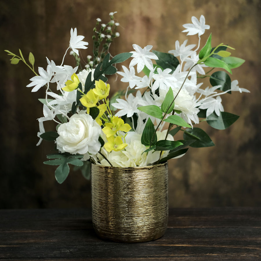 2 Pack | 5inch Gold Textured Round Ceramic Flower Plant Pots