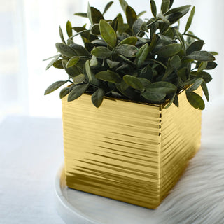 Add a Touch of Glamour: 2 Pack Gold Brush Textured Ceramic Square Indoor Plant Pots