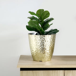 Add Elegance to Your Space with the 11" Gold Hammered Design Large Indoor Flower Plant Pot