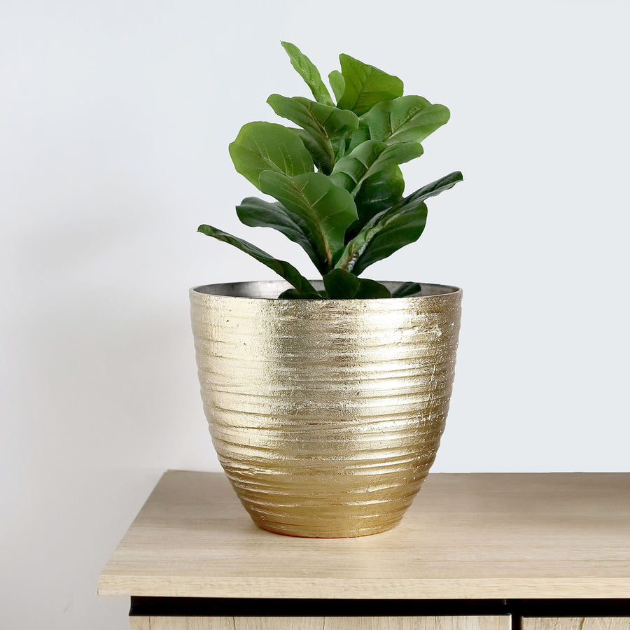 12inch Metallic Gold Textured Large Indoor Flower Plant Pot, Decorative Indoor/Outdoor Planter