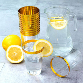 Clear Crystal Disposable Tumbler Drink Glasses With Gold Rim - Elegant and Versatile