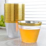 25 Pack | 9oz Clear Gold Crystal Collection Plastic Tumblers Cups, Disposable Cocktail Cups