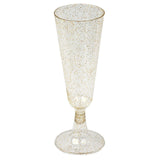12 Pack | 5oz Gold Glittered Short Stem Plastic Champagne Glasses, Disposable Trumpet Flutes#whtbkgd