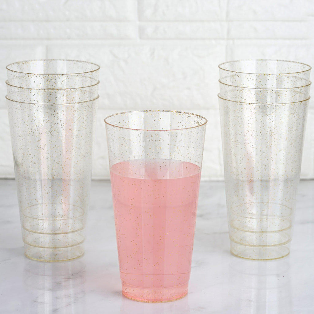 Plastic Cups - Clear Gold Glitter Round Tumblers