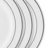 10 Pack | 6inch Très Chic Silver Rim White Disposable Salad Plates, Plastic Appetizer Plates#whtbkgd