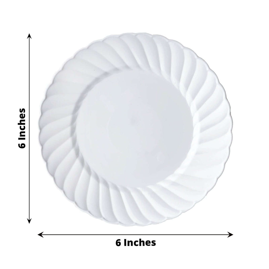 12 Pack Glossy White Swirl Rim Round Plastic Dinner Plates, Disposable  Party Plates 10