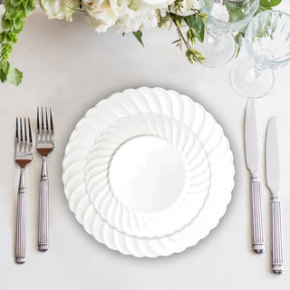 Convenience Meets Style with Glossy White Swirl Rim Disposable Salad Plates