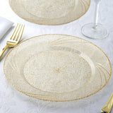 12 Pack | 9inch Gold Glittered Plastic Disposable Dinner Plates With Shiny Swirl Rim