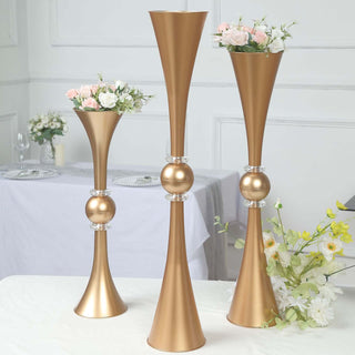 Create Unforgettable Moments with the Shiny Gold Crystal Embellishment Trumpet Flower Vase Create Unforgettable Moments with the Shiny Gold Crystal Embellishment Trumpet Flower Vase