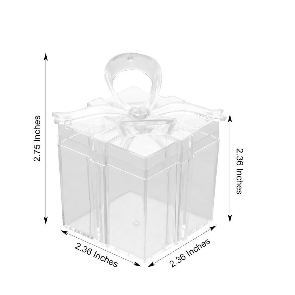 12 Pack, 3 Square Clear Bow Top Plastic Party Favor Boxes, Transparent  Candy Container Gift Boxes