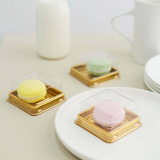 Elevate Your Event Decor with Gold/Clear Mini Plastic Cupcake Containers Elevate Your Event Decor with Gold/Clear Mini Plastic Cupcake Containers