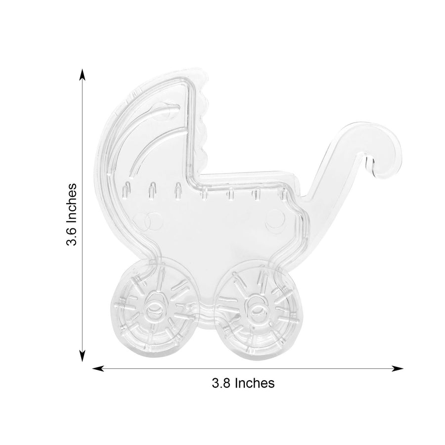 12 Pack | Clear Baby Stroller Shower Favor Gift Boxes, Candy Treat Containers - 4Inch