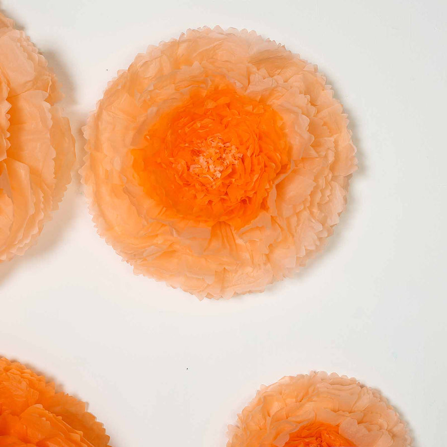 Pack of 6 | Coral/Orange | Multi-size Carnation 3D Giant Paper Flowers | 7”/9”/11”