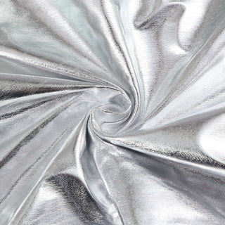 Silver metallic fabric with a smooth, shiny texture.
