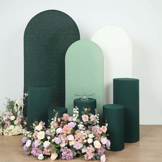 Create a Striking Display with Hunter Emerald Green Cylinder Stretch Fitted Pedestal Pillar Prop Covers Create a Striking Display with Hunter Emerald Green Cylinder Stretch Fitted Pedestal Pillar Prop Covers