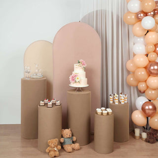Elevate Your Event Decor with Taupe Cylinder Stretch Fitted Pedestal Pillar Prop Covers Elevate Your Event Decor with Taupe Cylinder Stretch Fitted Pedestal Pillar Prop Covers