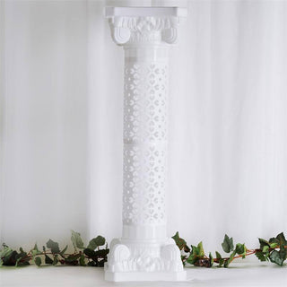 Create a Majestic Atmosphere with the 42" White Height Adjustable Artistic Venetian Roman Wedding Inspired Pedestal Column Plant Stand