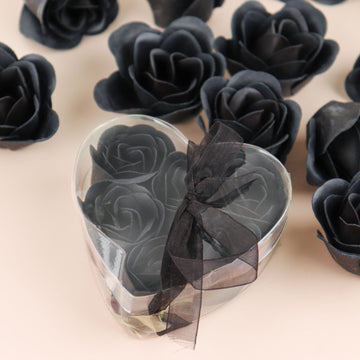4 Pack 24 Pcs Black Scented Rose Soap Heart Shaped Party Favors With Gift Boxes And Ribbon