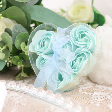 4 Pack 24 Pcs Mint Scented Rose Soap Heart Shaped Party Favors With Gift Boxes And Ribbon