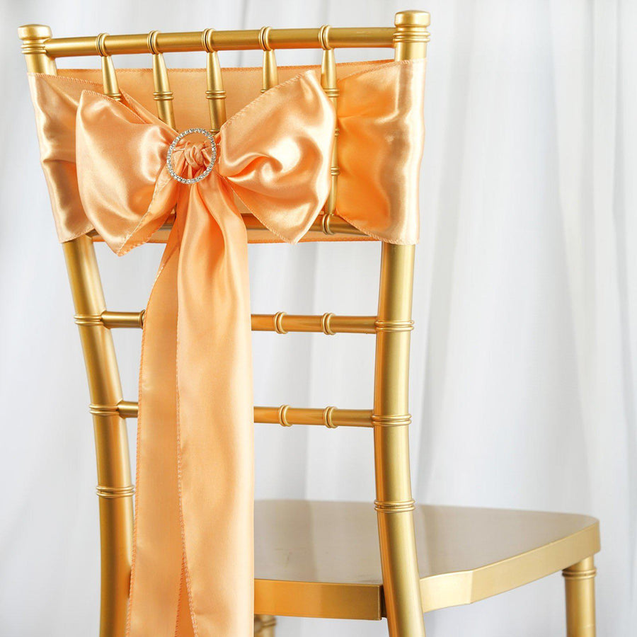 5pcs Peach SATIN Chair Sashes Tie Bows Catering Wedding Party Decorations - 6x106"