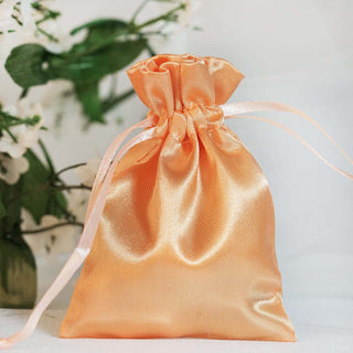 Peach Satin Drawstring Pouch Wedding Party Favor Gift Bag
