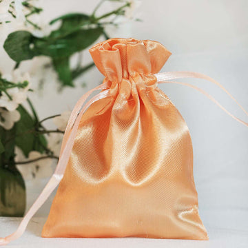 12 Pack 3" Peach Satin Drawstring Pouch Wedding Party Favor Gift Bag