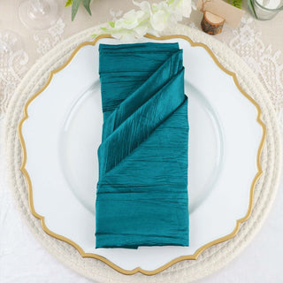 Peacock Teal Accordion Crinkle Taffeta Cloth Dinner Napkins Peacock Teal Accordion Crinkle Taffeta Cloth Dinner Napkins