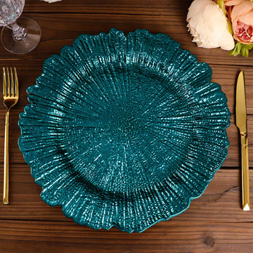 6 Pack 13" Peacock Teal Round Reef Acrylic Plastic Charger Plates, Dinner Charger Plates