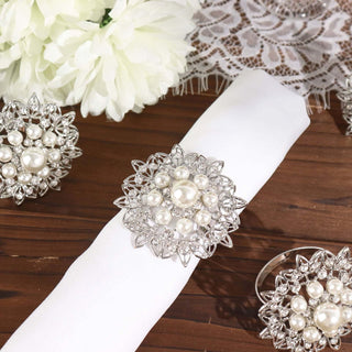 Add a Touch of Glamour with Silver Pearl and Rhinestone Napkin Rings Add a Touch of Glamour with Silver Pearl and Rhinestone Napkin Rings