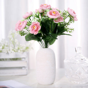 4 Bushes Pink Artificial Silk Peony Flower Bouquet Arrangement