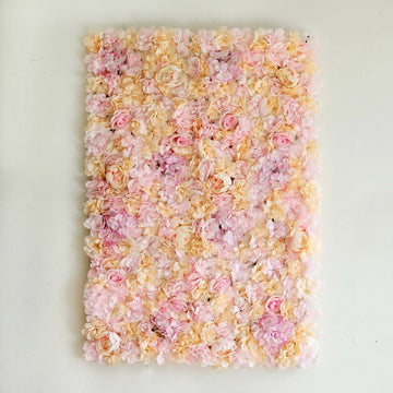 13 Sq ft. Pink Champagne UV Protected Assorted Flower Wall Mat Backdrop - 4 Artificial Panels
