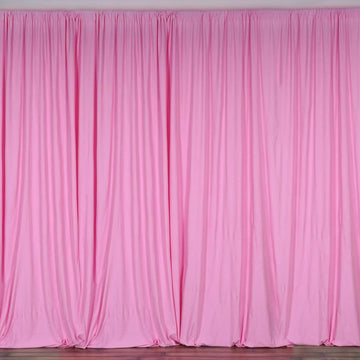 2 Pack Pink Scuba Polyester Event Curtain Drapes, Inherently Flame Resistant Backdrop Event Panels Wrinkle Free with Rod Pockets - 10ftx10ft