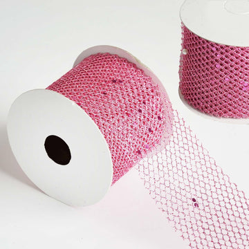 10 Yards 2.5" Pink Glittery Hexagonal Deco Mesh Ribbons