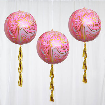 3 Pack 13" 4D Pink Gold Marble Sphere Foil Helium or Air Balloons