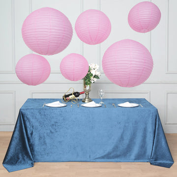 Set of 6 Pink Hanging Paper Lanterns, Chinese Sky Lanterns, Assorted Sizes - 16", 20", 24"