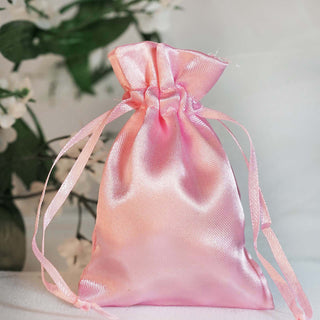 Pink Satin Drawstring Pouch Wedding Party Favor Gift Bags