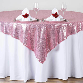 Pink Sequin Sparkly Square Table Overlay Pink Sequin Sparkly Square Table Overlay