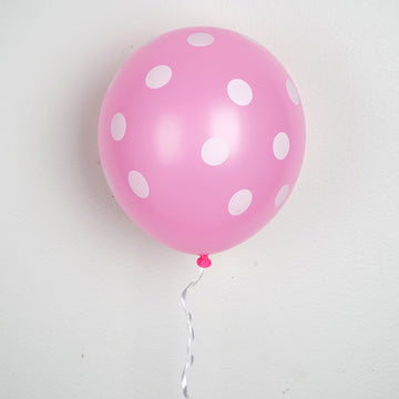 25 Pack 12" Pink and White Fun Polka Dot Latex Party Balloons