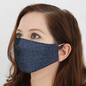 5 Pack 2 Ply Blue Denim Ultra Soft 100% Organic Cotton Face Masks, Reusable Fabric Masks With Soft Ear Loops