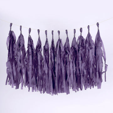 12 Pack Pre-Tied Purple Tissue Paper Tassel Garland With String, Hanging Fringe Party Streamer Backdrop Decor