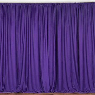 2 Pack Purple Scuba Polyester Event Curtain Drapes, Inherently Flame Resistant Backdrop Event Panels Wrinkle Free with Rod Pockets - 10ftx10ft